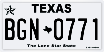 TX license plate BGN0771
