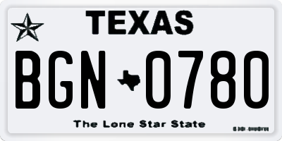 TX license plate BGN0780