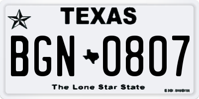 TX license plate BGN0807