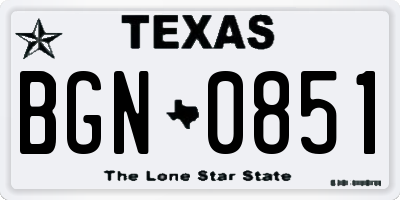 TX license plate BGN0851