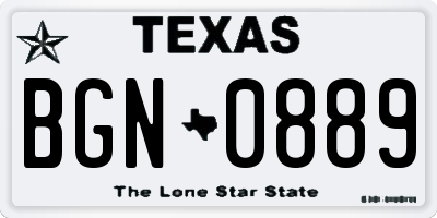 TX license plate BGN0889