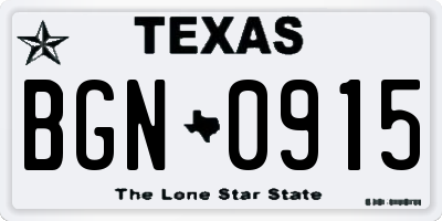 TX license plate BGN0915