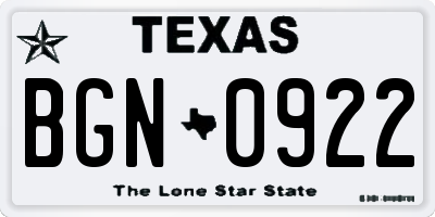 TX license plate BGN0922