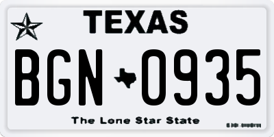 TX license plate BGN0935