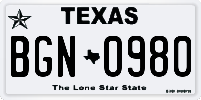 TX license plate BGN0980