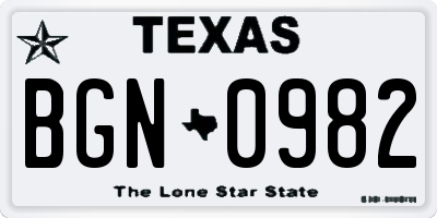 TX license plate BGN0982