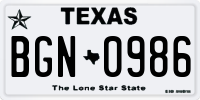 TX license plate BGN0986