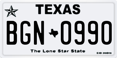 TX license plate BGN0990