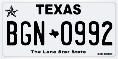 TX license plate BGN0992