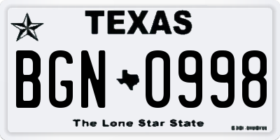 TX license plate BGN0998