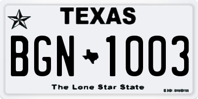 TX license plate BGN1003