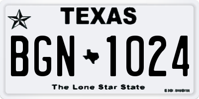 TX license plate BGN1024