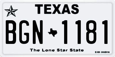 TX license plate BGN1181