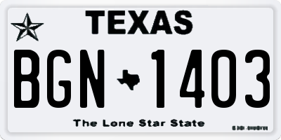 TX license plate BGN1403