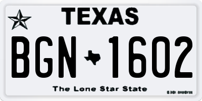 TX license plate BGN1602
