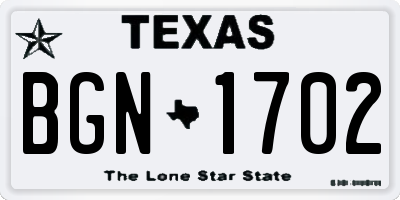 TX license plate BGN1702