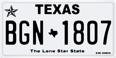 TX license plate BGN1807