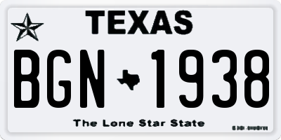 TX license plate BGN1938