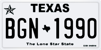 TX license plate BGN1990