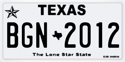 TX license plate BGN2012