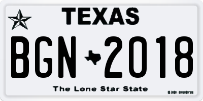 TX license plate BGN2018