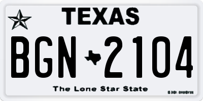 TX license plate BGN2104