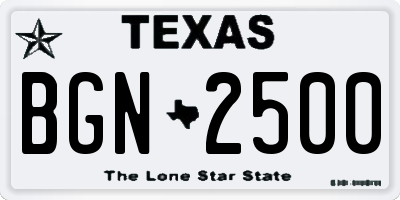 TX license plate BGN2500