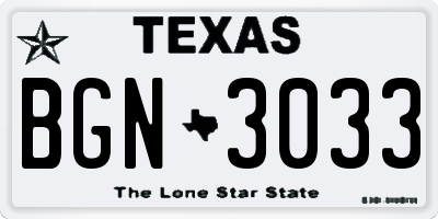 TX license plate BGN3033