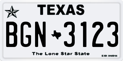 TX license plate BGN3123