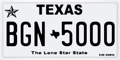 TX license plate BGN5000