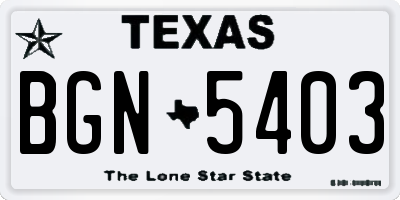 TX license plate BGN5403
