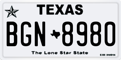 TX license plate BGN8980