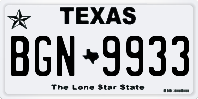 TX license plate BGN9933