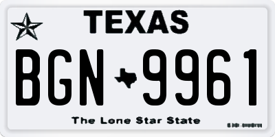 TX license plate BGN9961