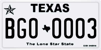 TX license plate BGO0003