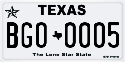 TX license plate BGO0005