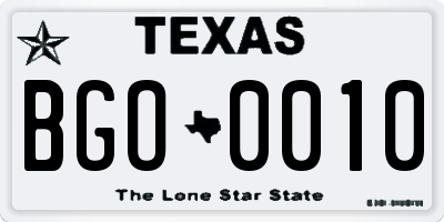 TX license plate BGO0010