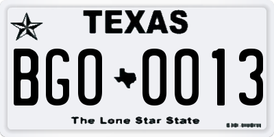 TX license plate BGO0013