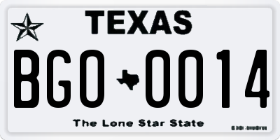 TX license plate BGO0014