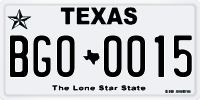 TX license plate BGO0015