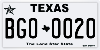 TX license plate BGO0020
