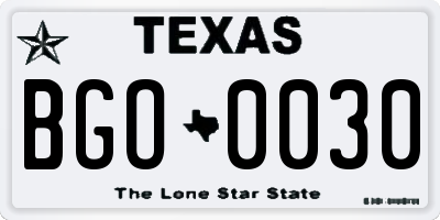 TX license plate BGO0030