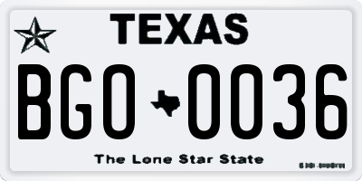 TX license plate BGO0036