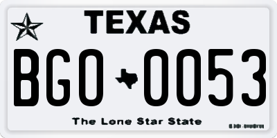 TX license plate BGO0053