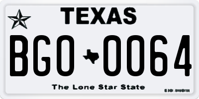 TX license plate BGO0064