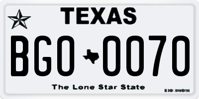 TX license plate BGO0070