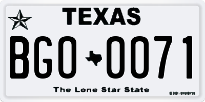TX license plate BGO0071