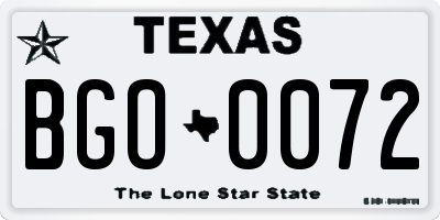 TX license plate BGO0072