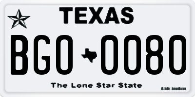 TX license plate BGO0080
