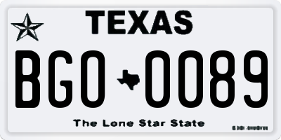 TX license plate BGO0089